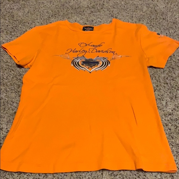Women’s Orange Harley Davidson Shirt - Picture 1 of 6